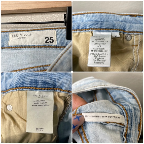 Rag & Bone Dre Low Rise Slim Boyfriend Denim Jeans Light Wash - Picture 14 of 14